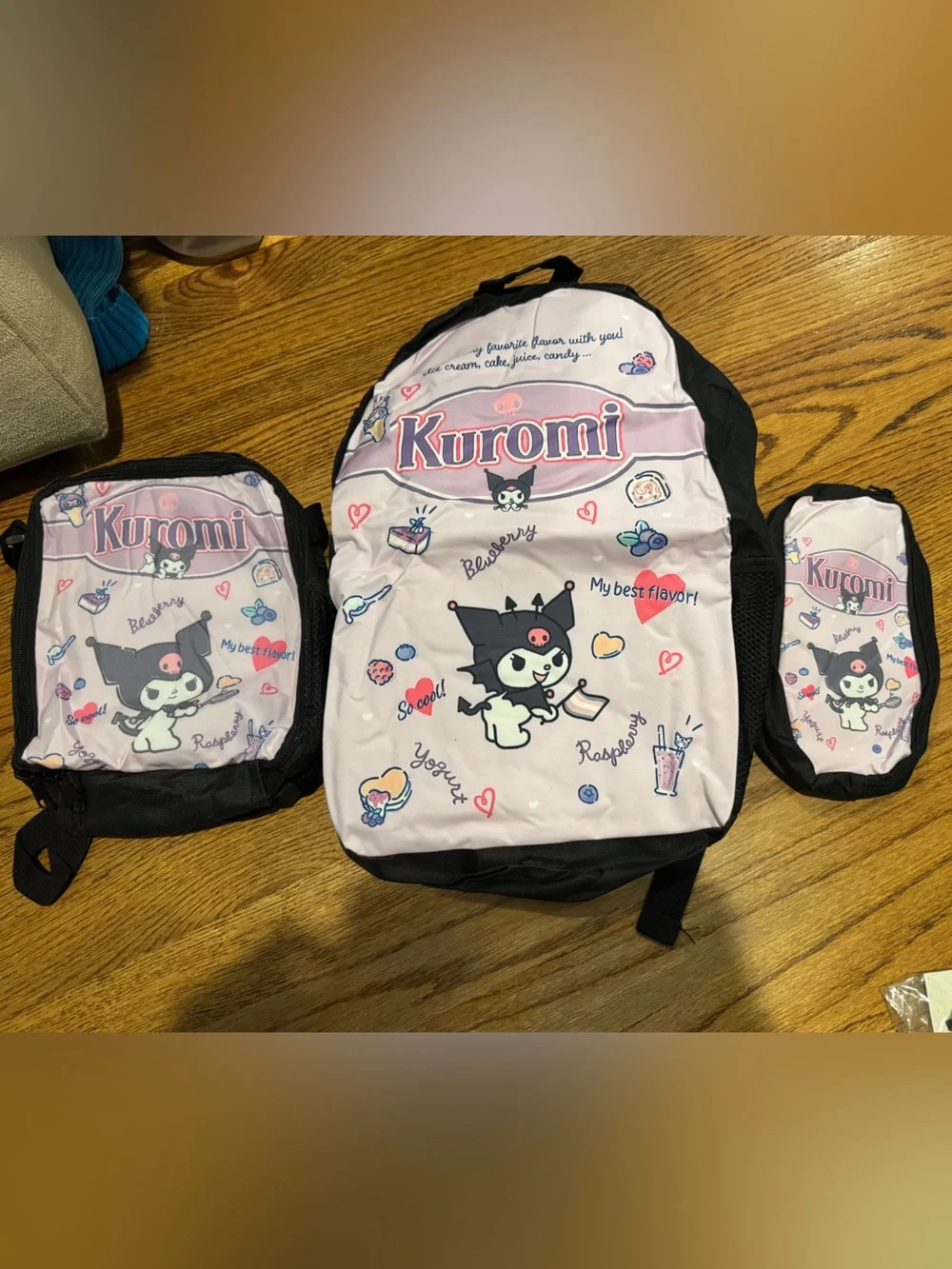New Kuromi 3-Piece Backpack Set Backpack Lunchbox Pencil‎ Case Sanrio Kawaii
